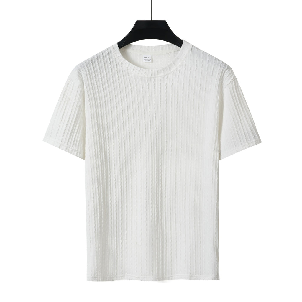 Men's Sports Solid Color Round Neck Pullover Vertical Pattern T-shirt Two-piece Set