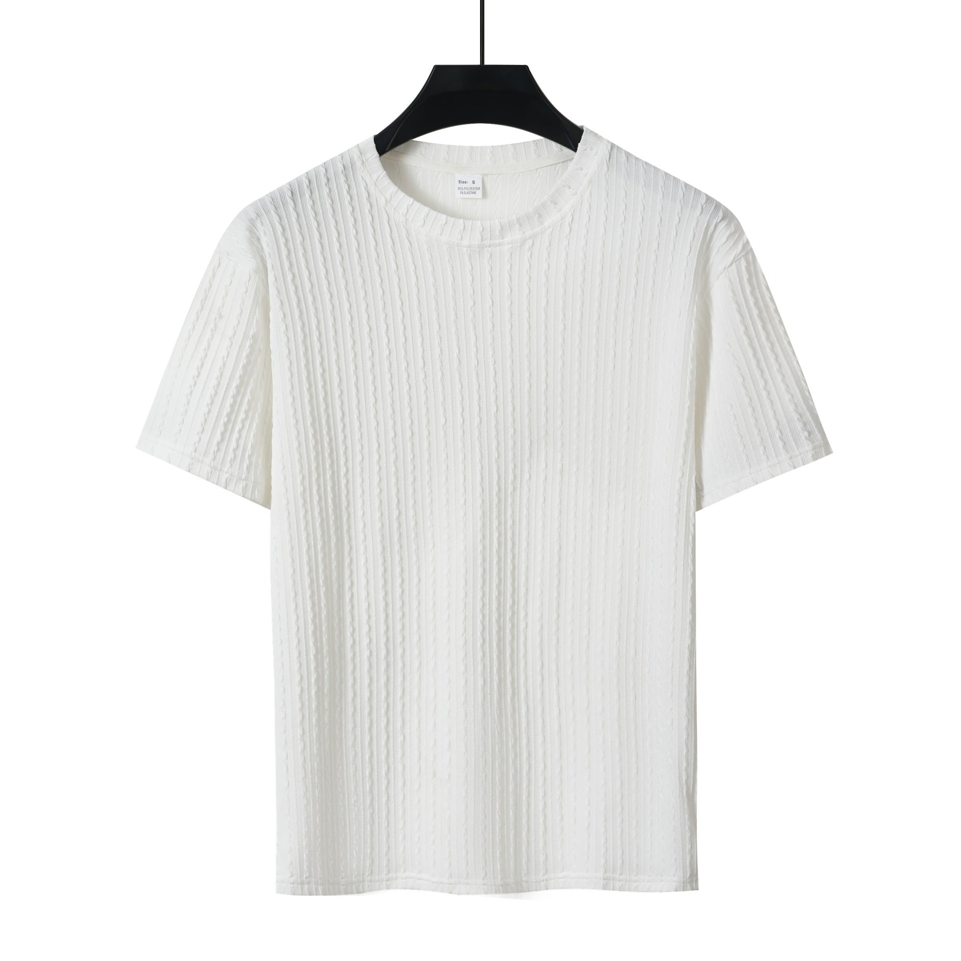 Men's Sports Solid Color Round Neck Pullover Vertical Pattern T-shirt Two-piece Set