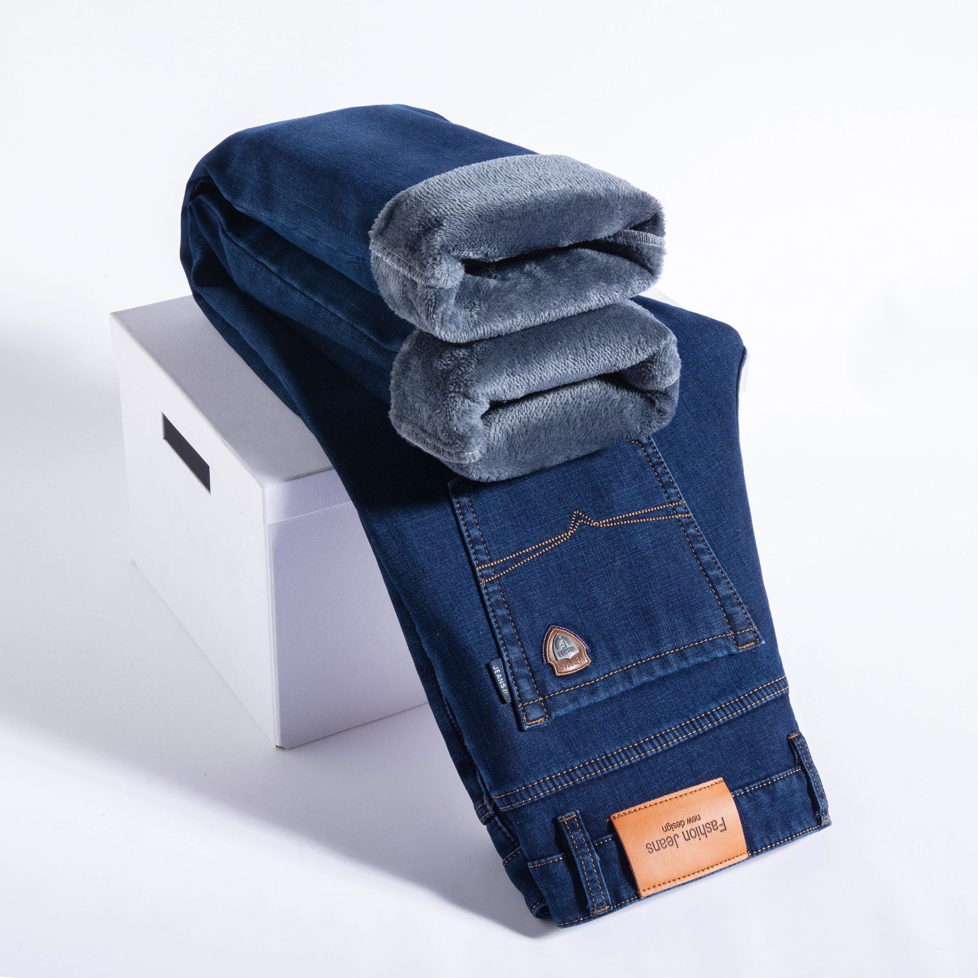 Fleece-lined Men's Loose Straight Plus Size Jeans
