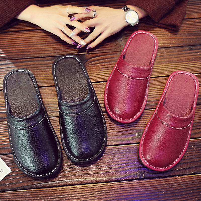 Home Leather Slippers Men's Plus Size Spring And Autumn Waterproof Platform