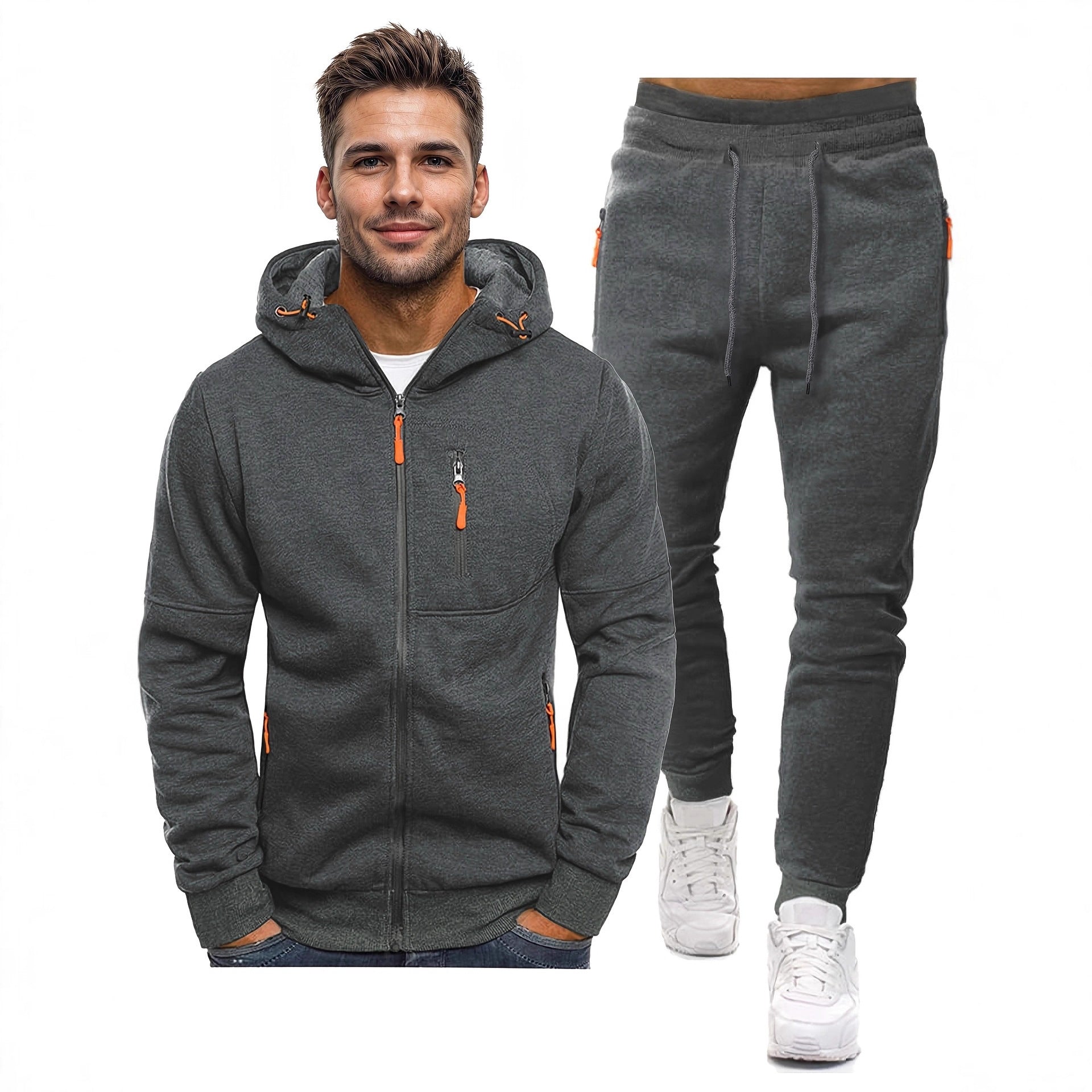 Zippered-pocket Hoodie And Pants Set Relaxed Fit