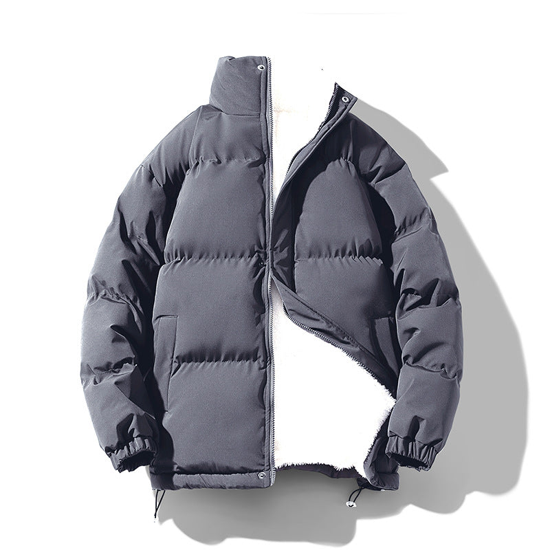 Warm Solid Color Loose Stand-collar Unisex Cotton Coat