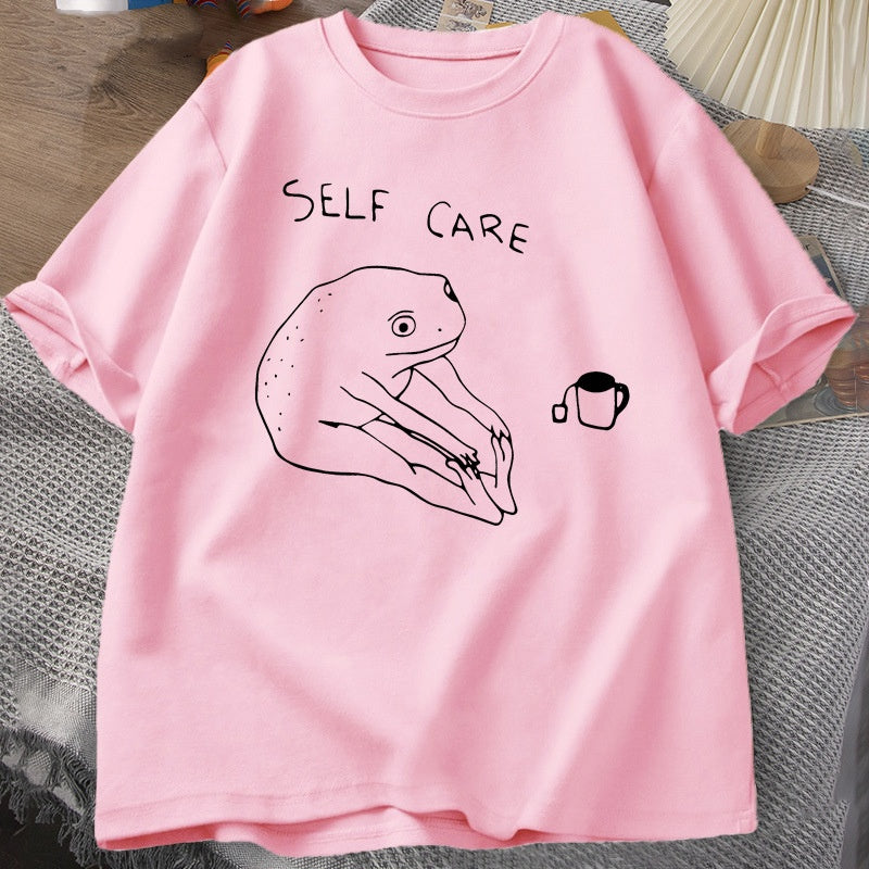 New Funny Frog Self Care T-shirt Vintage Print