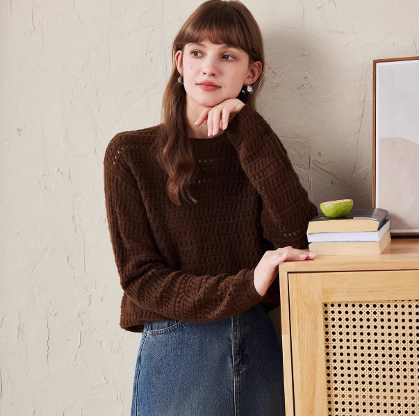 New FallWinter Hollowed-Out Merino Wool Womens Sweater