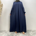 Muslim Solid Color Pleated Round Neck Dress