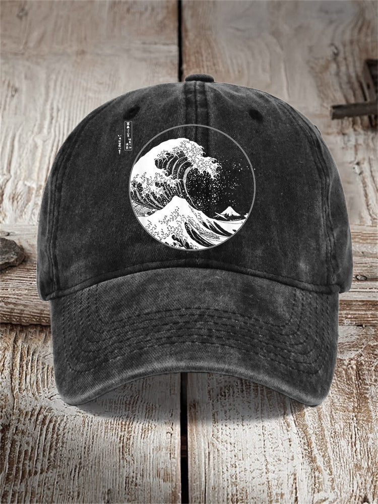 Washed Cotton Printed Hat Distressed Style Mens Vintage