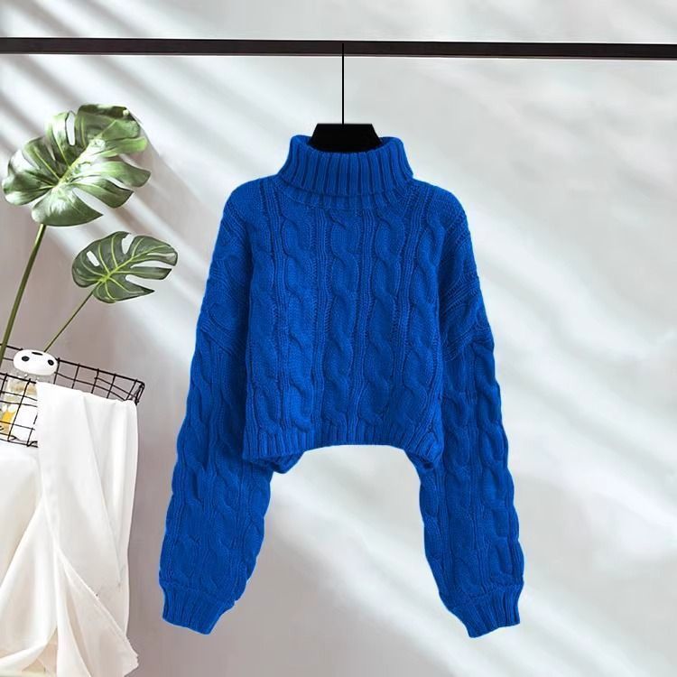 New AutumnWinter Linen Short Turtleneck Outerwear Knitted Floral Sweater For Women
