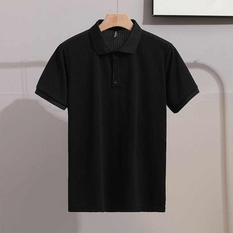 Mens Solid-Colored Slim-Fit Business-Style Fashionable Lapel Shirt With Short Sleeves