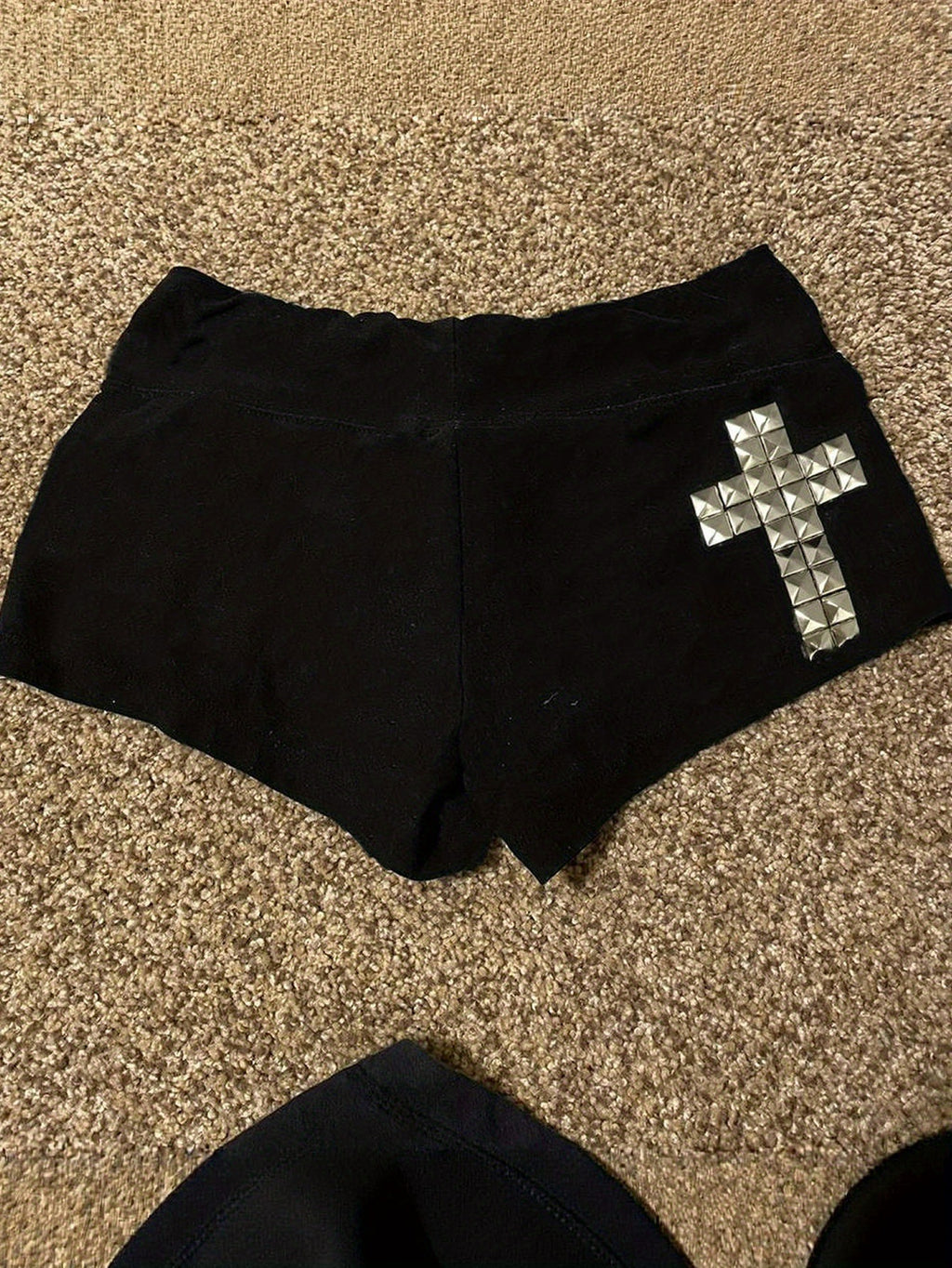 Womens Black Cross Design Comfortable Elastic-Waist Bodycon Ultra-Short Shorts