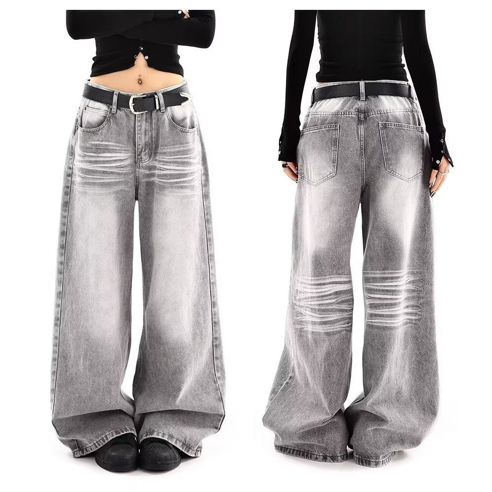 بنطلون جينز نسائي مطرز بخصر عالٍ وساق واسعة، بنطلون جينز كلاسيكي بقصة مستقيمة