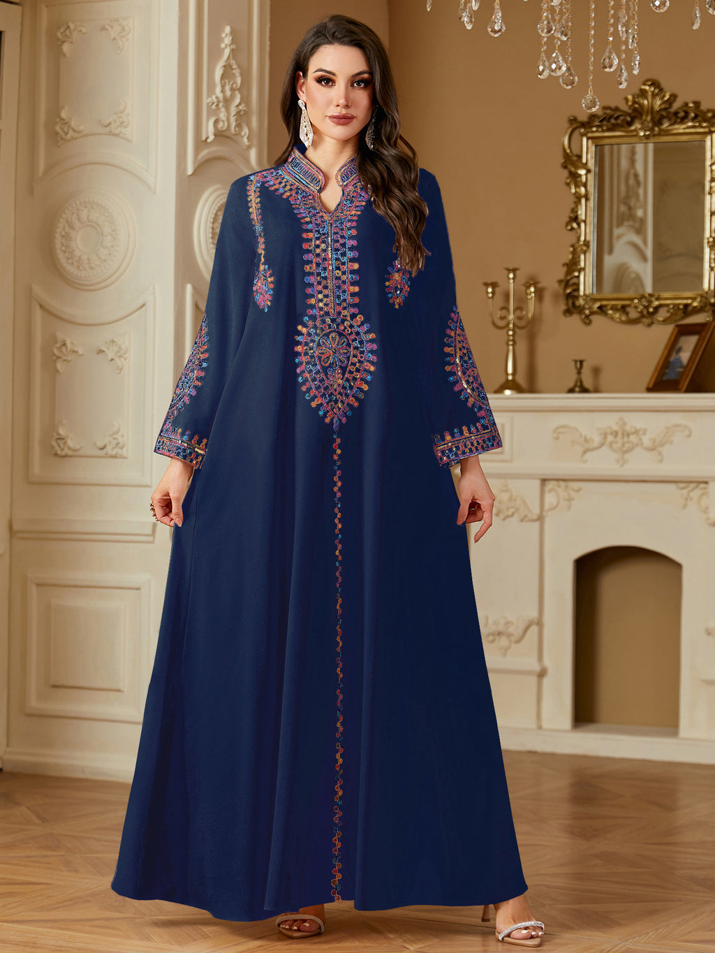 Loose-fitting Muslim Long-sleeve Embroidered Dress
