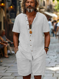 Cotton-linen Short-sleeve Shirt And Loose-fitting Shorts Two-piece Set