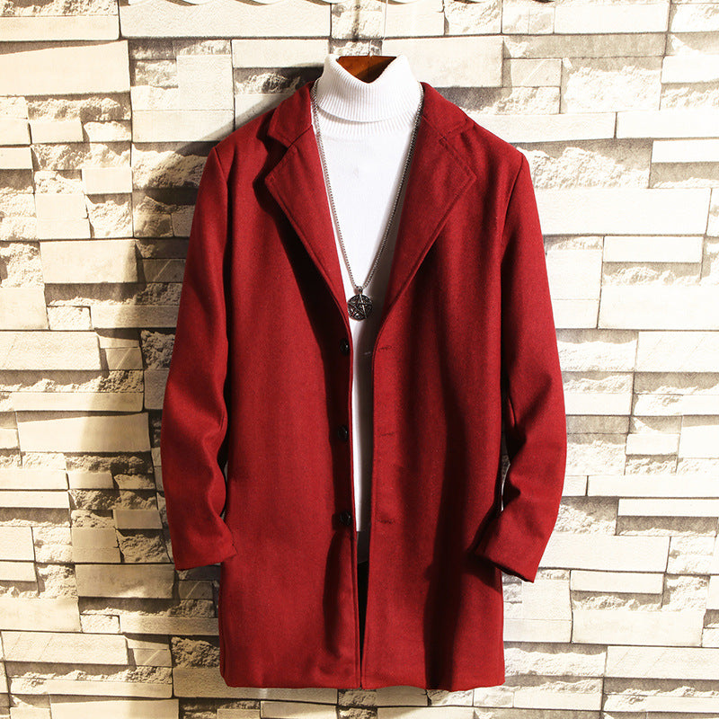 Wool Coat, Mid-length Men's Outerwear