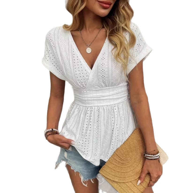 Women's Short-sleeve Pleated Top With A Skirt Hem