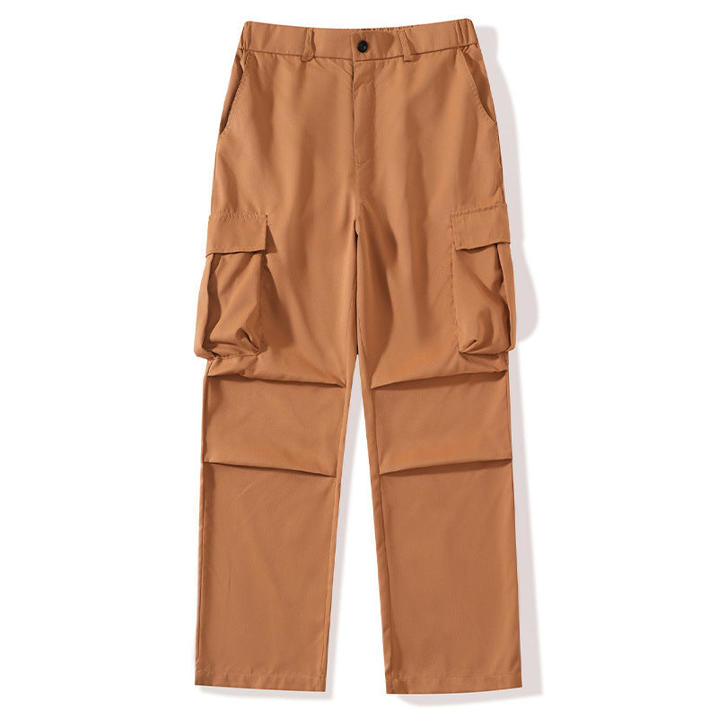 Solid-color Men's Sporty-casual Work Trousers With A Multi-pocket Design