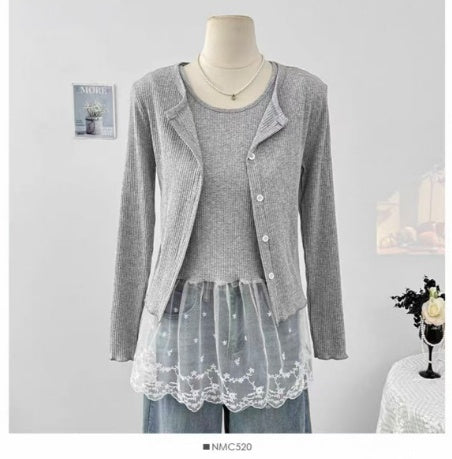 Sweet And Soft Spring-Season Lace-Patchwork Tank Top