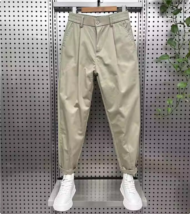 Mens Solid-Color Korean-Style Loose-Fit Versatile Casual Pants