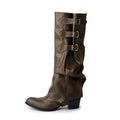 Spice Girl-style Boot-cut Boots Distressed Vintage Stacked Boots With Studs