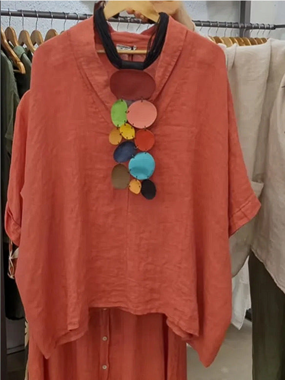 Womens Fashionable Casual Cotton-Linen Loose Shirt