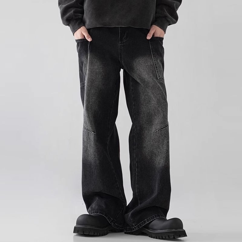 Mens Straight Leg Loose Fit Wide Leg Jeans