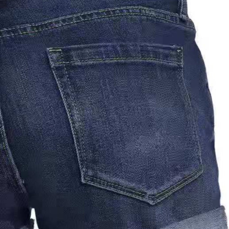 Womens New Style Single-Breasted Ripped Denim Shorts