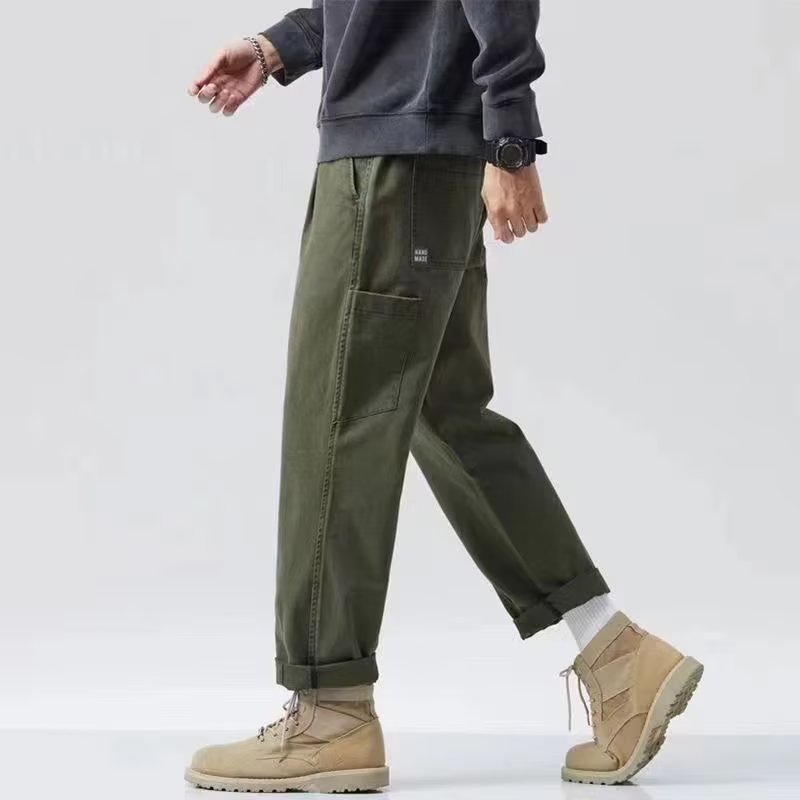 Mens Solid-Color Straight-Leg Mid-Waist Work Pants