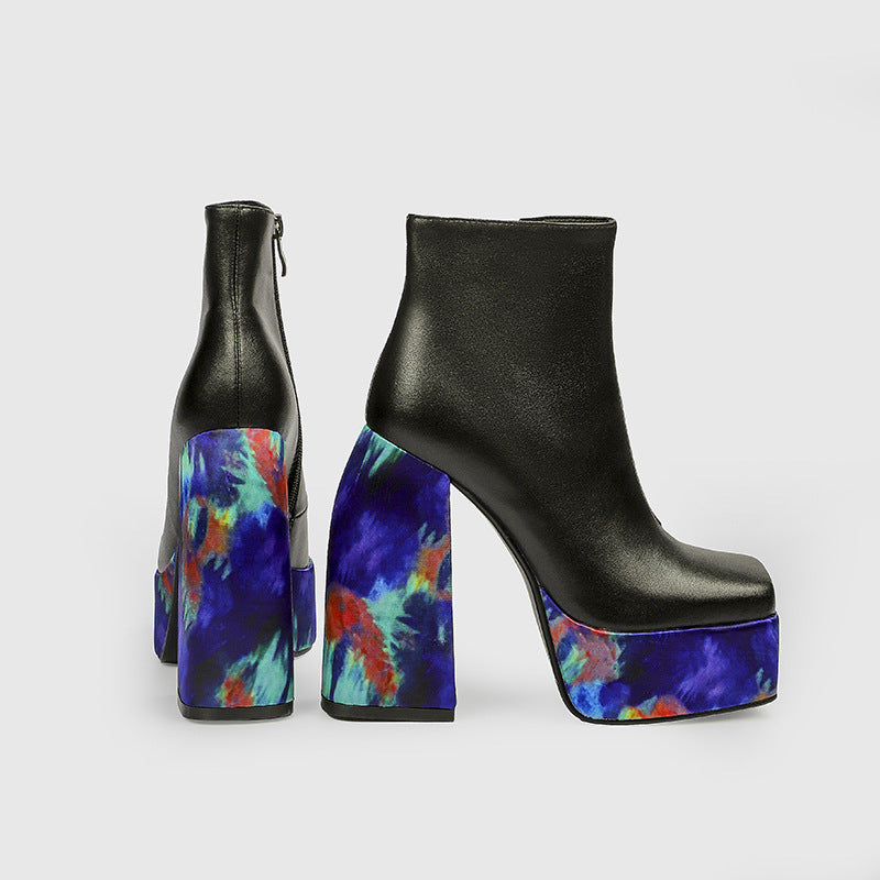 Womens High-Heeled Leather Fashion Boots