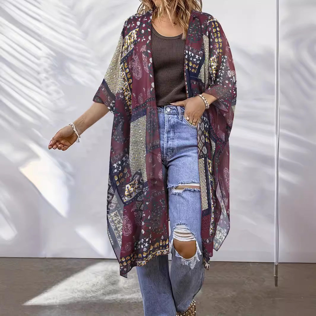Women's Aztec-print Batwing Cardigan Cloak
