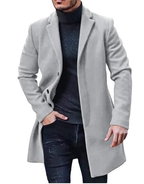 Knee-length Men's Solid Color Business Mid-length Trench Coat