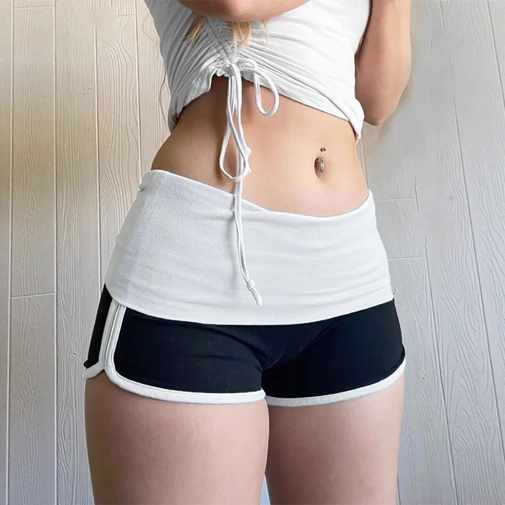 Womens Sexy Sassy Low-Waist Sporty Contrast-Color Shorts