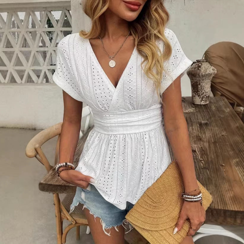 Women's Short-sleeve Pleated Top With A Skirt Hem