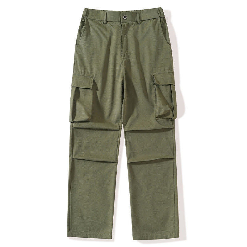 Solid-color Men's Sporty-casual Work Trousers With A Multi-pocket Design