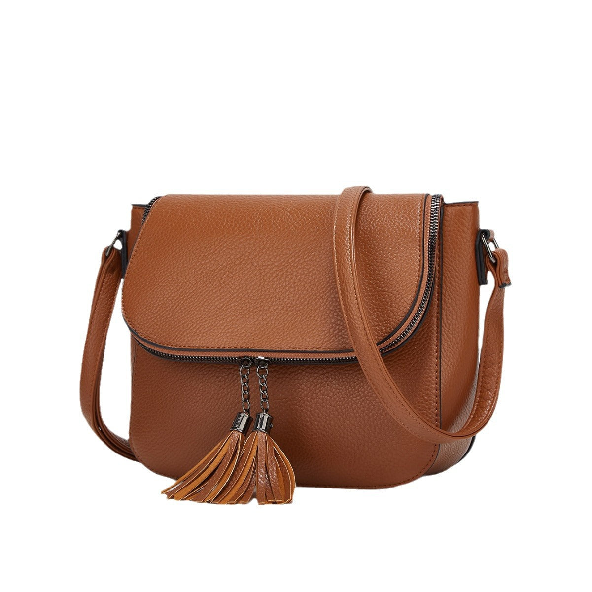 European And American-style Fashionable Flip-top Saddle Bag With Tassels