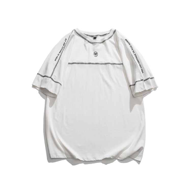 Contrasting Color Three-Dimensional Striped Short-Sleeved Half-Sleeved Shirt