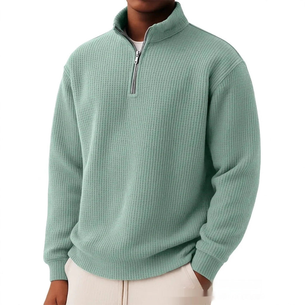 Men's Autumn And Winter Solid Color Loose Casual High-quality Waffle Long-sleeved POLO Shirt