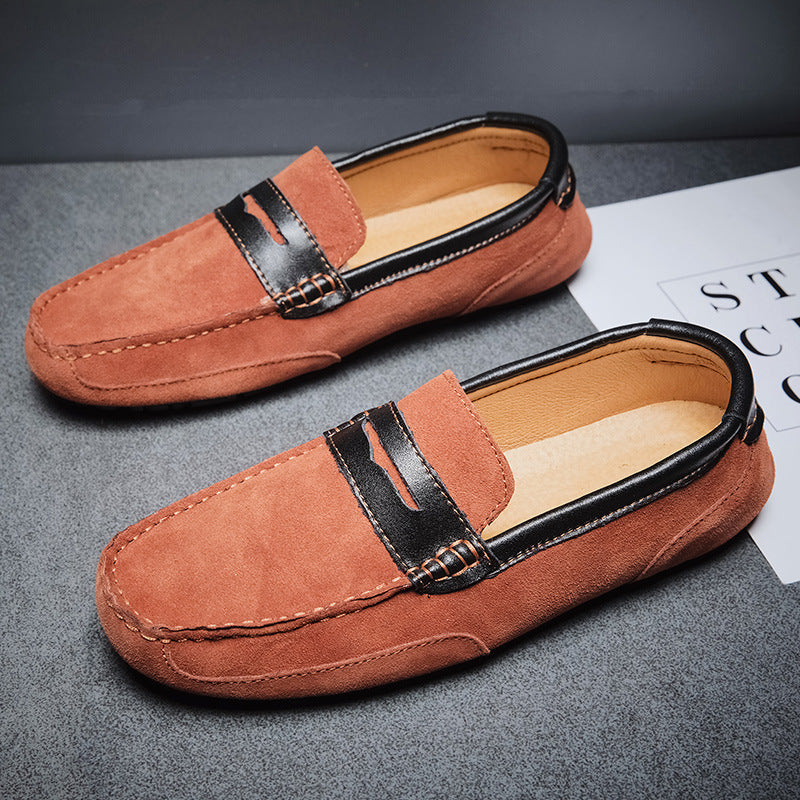 New Color-block Edging Slip On Loafer For Men Versatile Leather Shoes