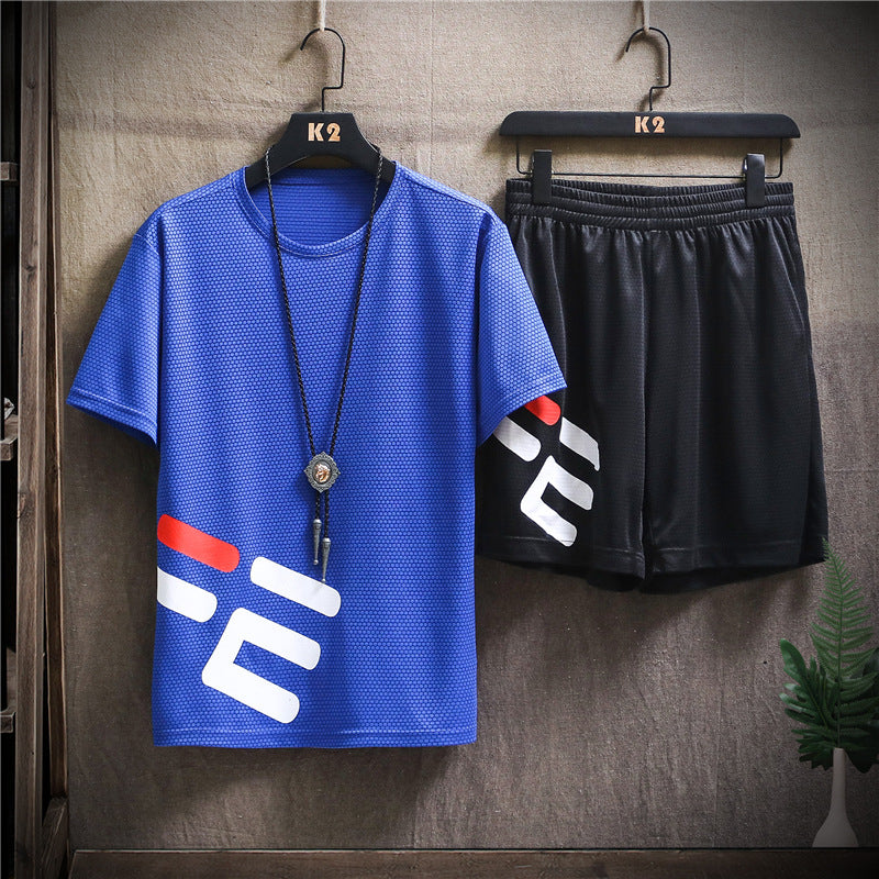 Casual Sports Suit Men's Trendy Quick-drying Fashionable Breathable Printed Short Oversleeves