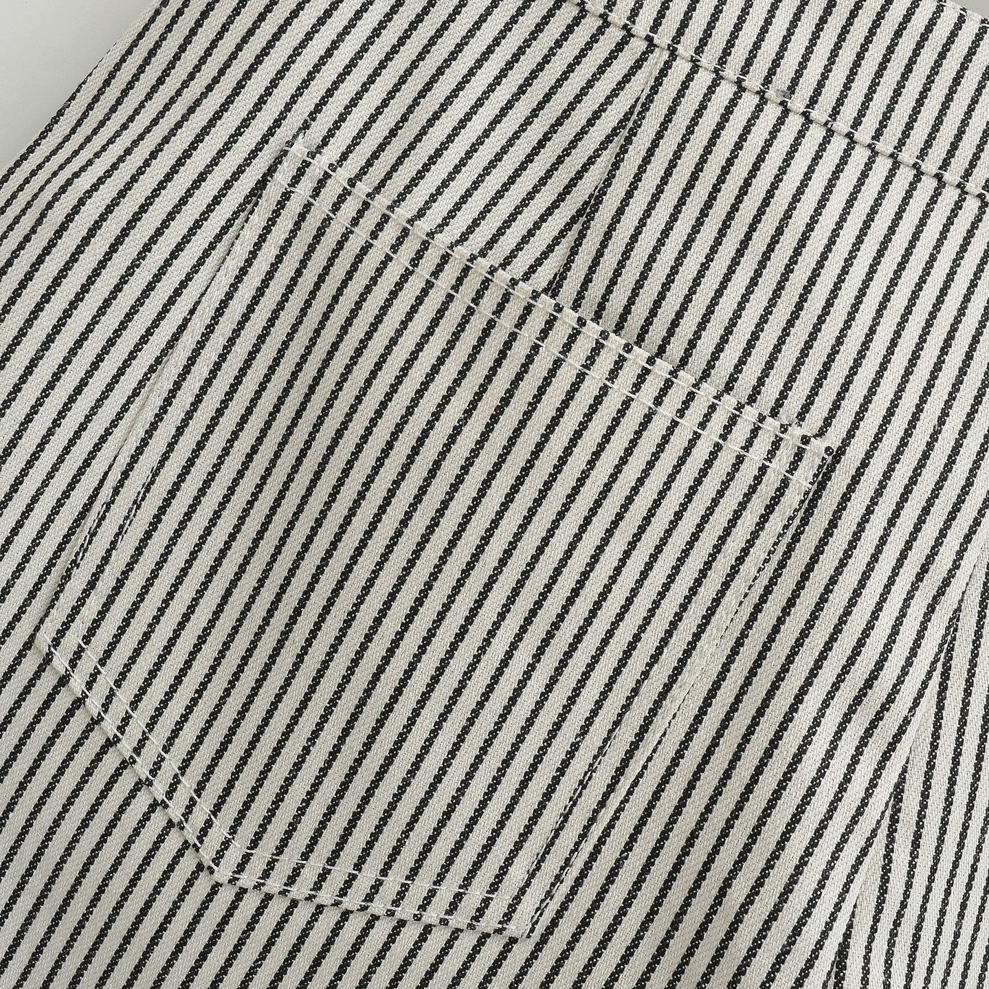 Womens Black And White Striped A-Line Casual Denim Shorts