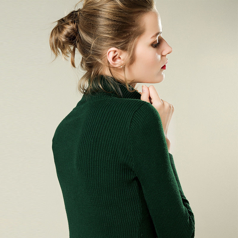 Slim-fit Solid-color Pullover Form-fitting Turtleneck Sweater