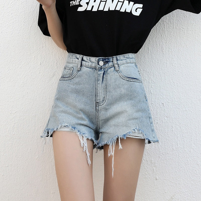 Black And Gray Ripped-out Denim Hot Pants