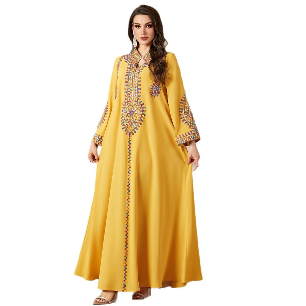 Loose-fitting Muslim Long-sleeve Embroidered Dress
