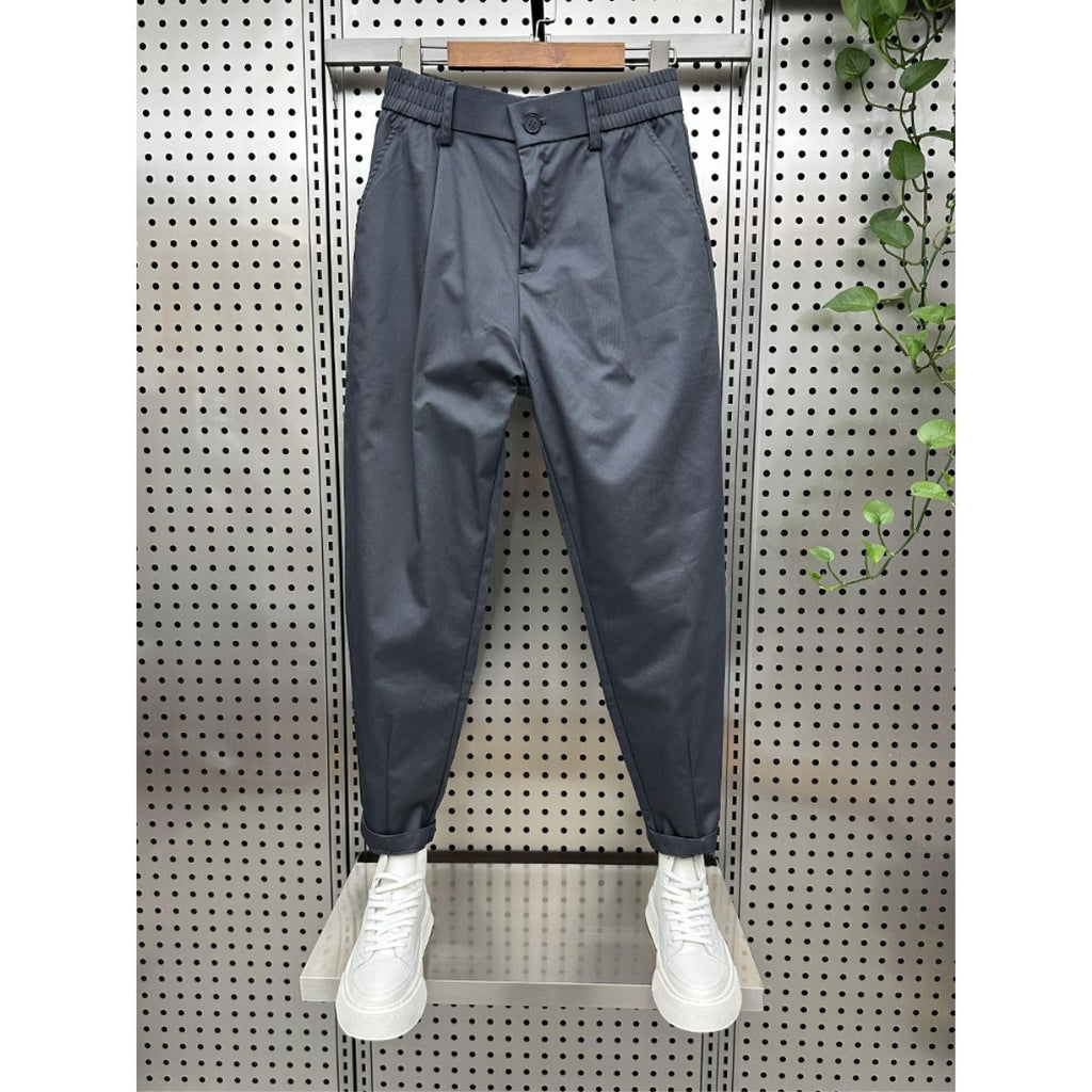 Mens Solid-Color Korean-Style Loose-Fit Versatile Casual Pants
