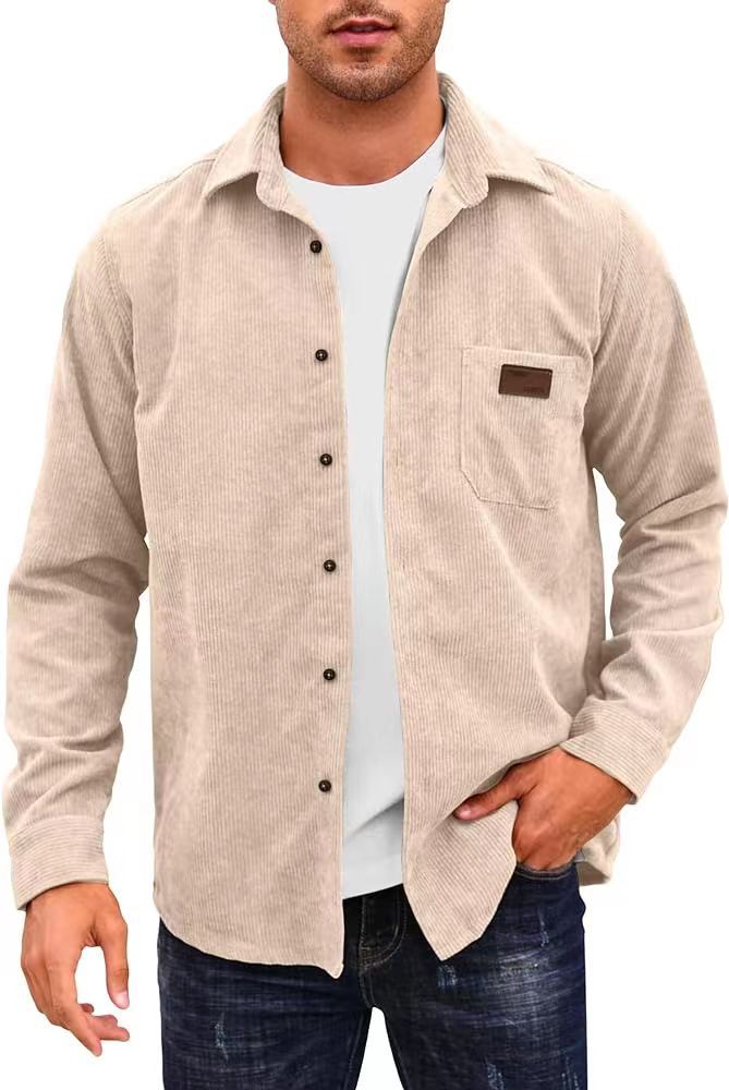 Solid-Color Casual Lapel Corduroy Long-Sleeve Cardigan