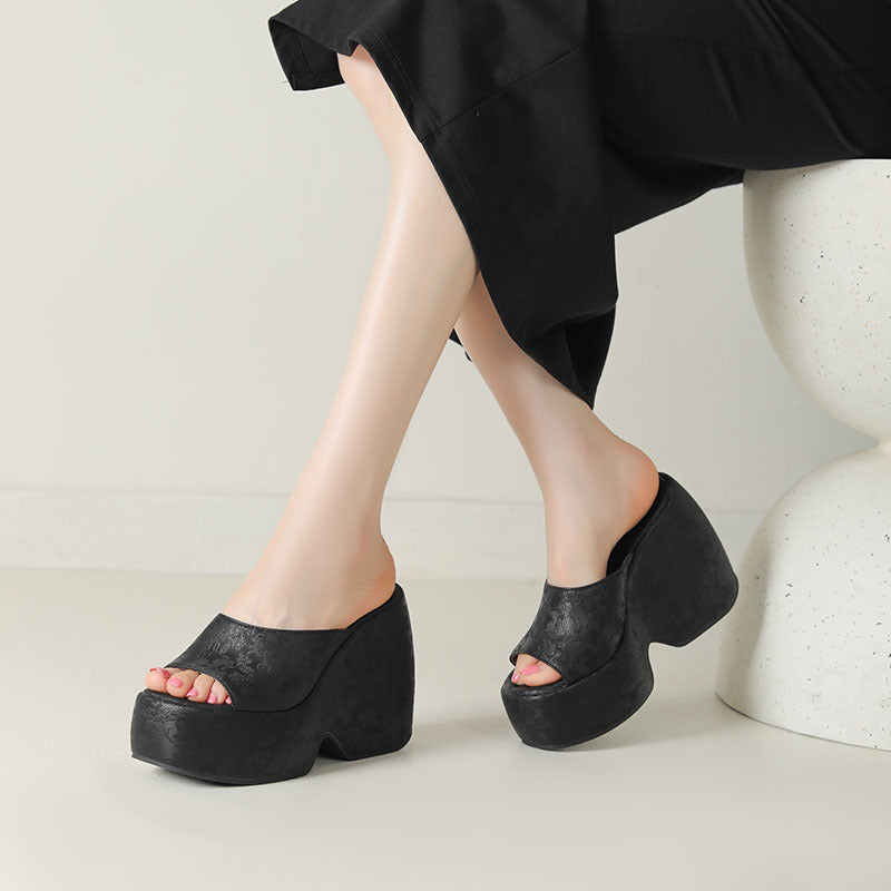 Wedge Heel Jacquard Plus-Size Open-Toe Platform Sandals