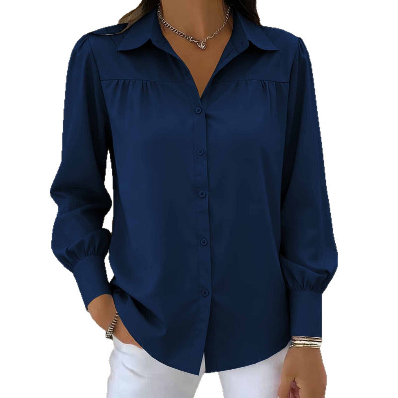 Women's Solid Color Casual Lantern Sleeve Shirt