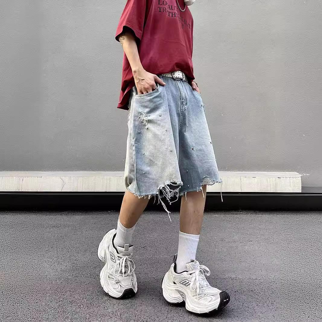 Ripped Frayed-edge Loose-fit Casual Versatile Denim Shorts